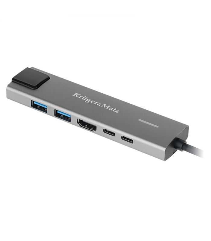 HUB 6in1 USB TYPE C - HDMI v1.4 3840x2160px 30Hz + 2x USB3.0/2.0 + 2x USB TYPE C + RJ45 Kruger&Matz