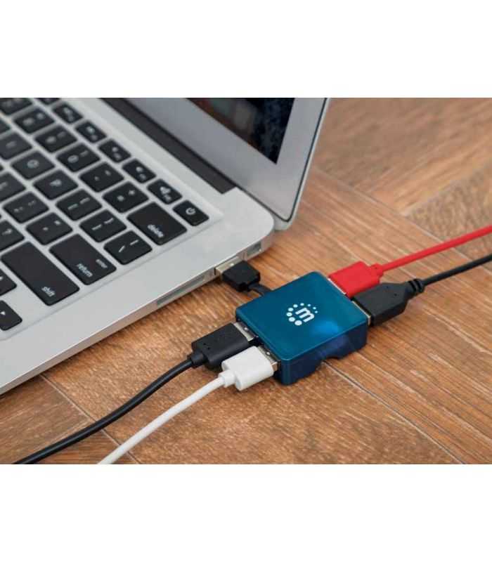Hub Mini Usb 20 Cu 4 Porturi Albastru 160605 Manhattan