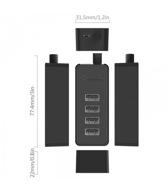 hub orico w5p u2 4 port usb 20 cu cablu de date de 100cm 2