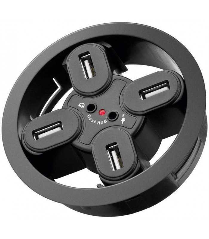 Hub USB 2.0 4 porturi +iesiri audio montabil in birou Goobay