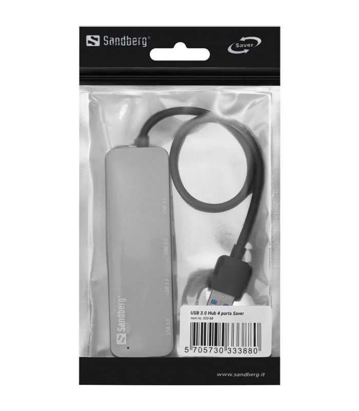 hub usb 30 sandberg 333 88 saver 4 porturi argintiu 1