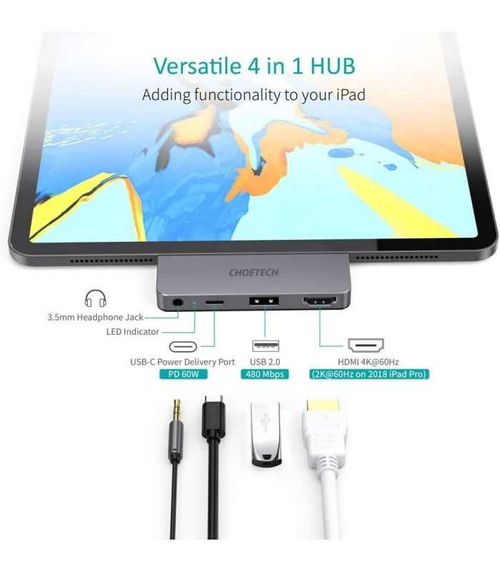 Hub Usb Type C 1x Hdmi 1x Usb 20 Usb Type C Pd 60w 1x Jack 35 Mm Choetech Hub M13
