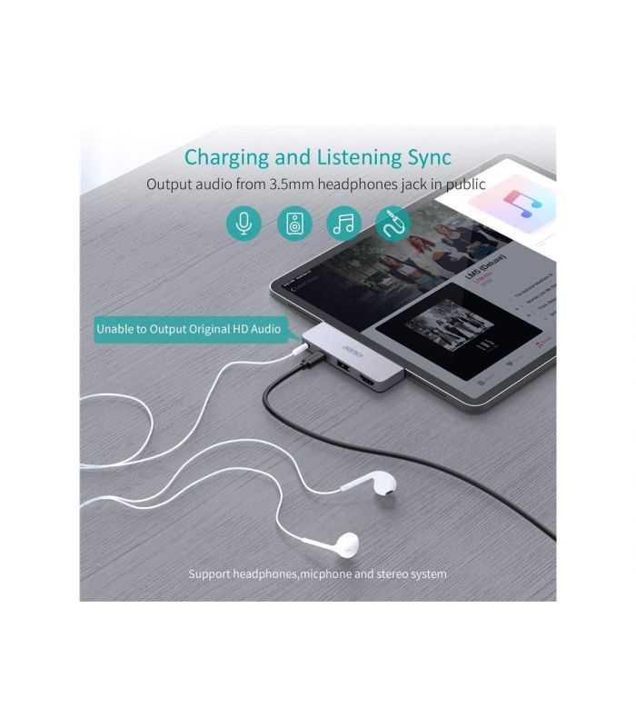 Hub Usb Type C 1x Hdmi 1x Usb 20 Usb Type C Pd 60w 1x Jack 35 Mm Choetech Hub M13