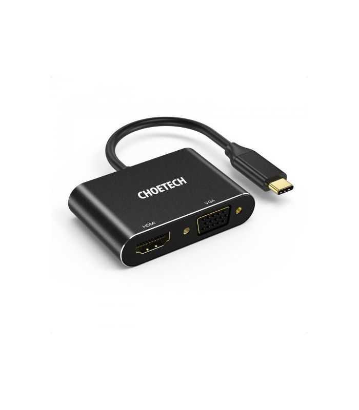 HUB USB Type C - 1x HDMI + 1x VGA Choetech M17 negru