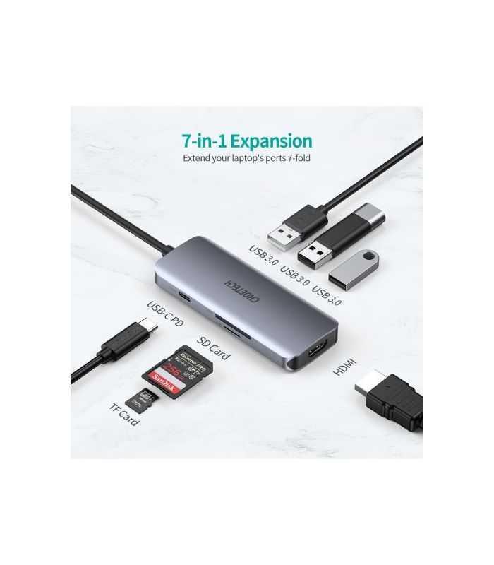 hub usb type c 1x hdmi 3x usb 30 sd pd 100w choetech m19 gri 2