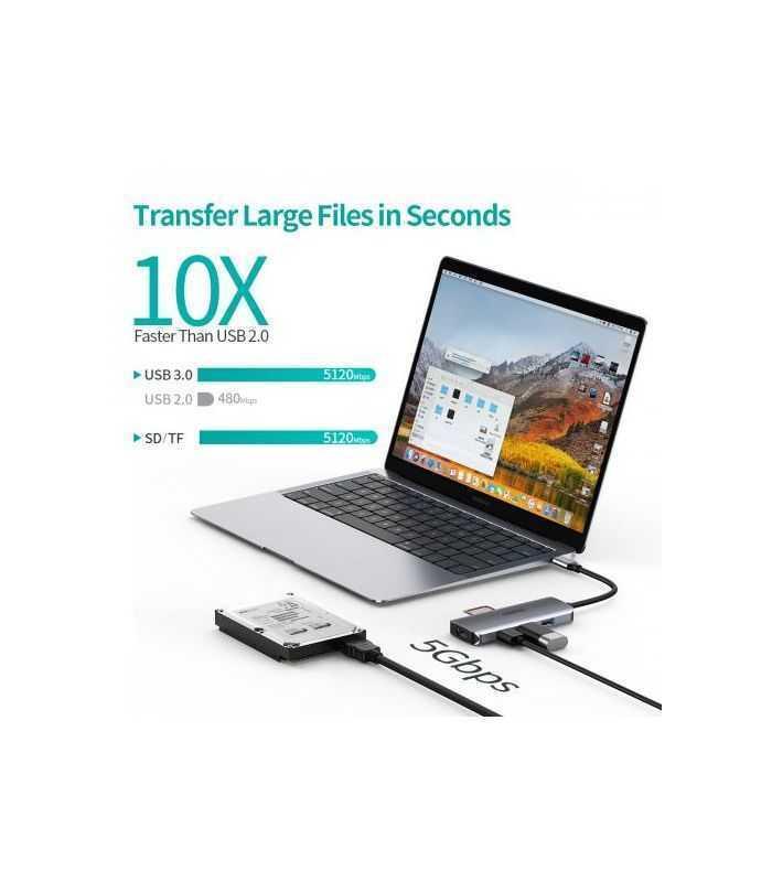 hub usb type c 1x hdmi 3x usb 30 sd pd 100w choetech m19 gri 3