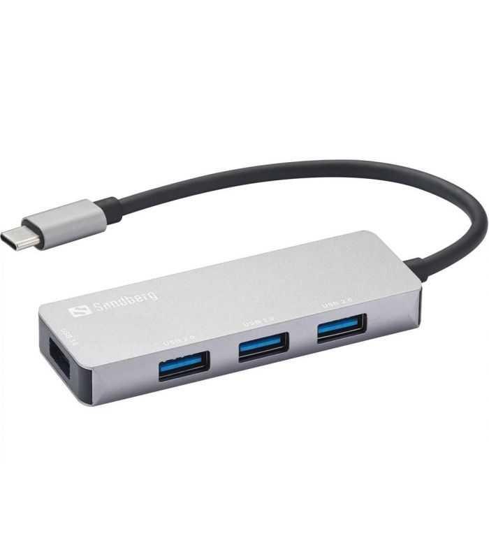 Hub USB type C - 1x USB 3.0 + 3x USB 2.0 aluminiu Sandberg 336-32