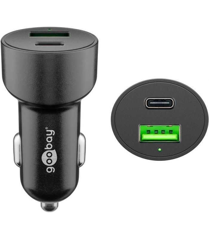 incarcator 12 24v auto rapid dublu usb si usb type c pd 3a 48w goobay 3