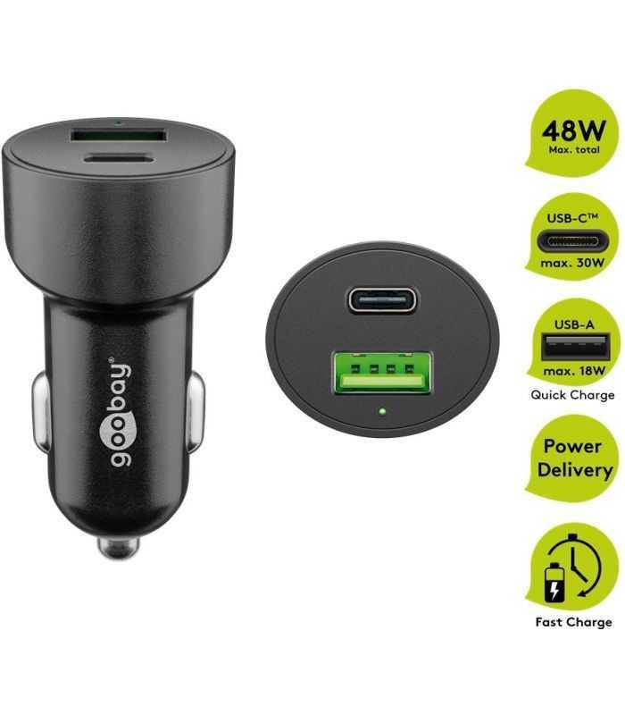Incarcator 12-24V auto rapid dublu USB si USB type C PD 3A 48W Goobay