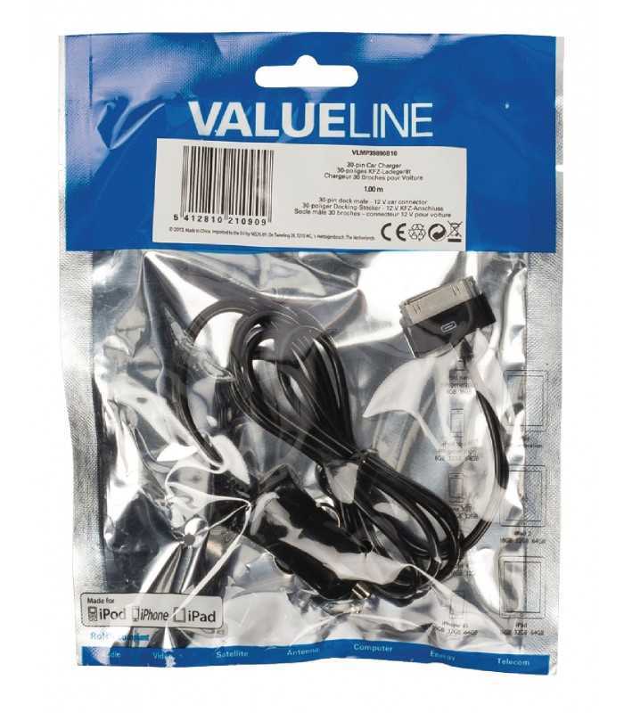 incarcator auto 12 16v iphone cu 30pini 1m negru valueline 2