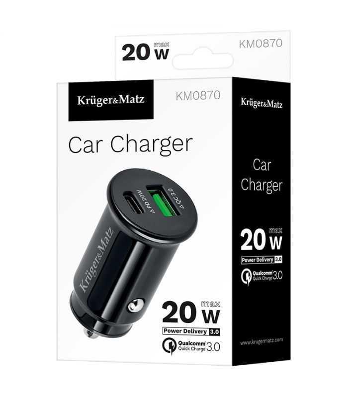 Incarcator Auto 12 24vdc Bricheta Usb Type C Usb 31a Qc 30 Pd 20w Krugermatz
