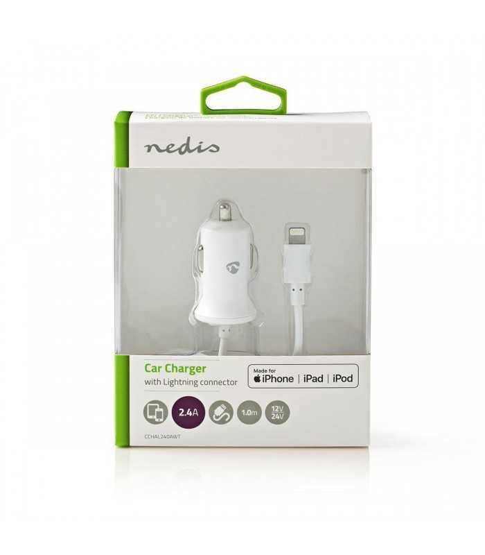 incarcator auto 12v apple lighting 24a certificat mfi alb 1m nedis 2