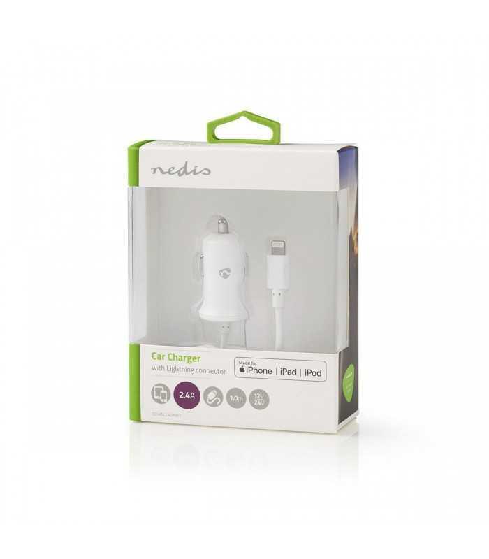incarcator auto 12v apple lighting 24a certificat mfi alb 1m nedis 3