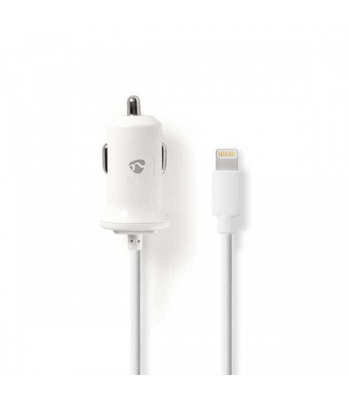 Incarcator auto 12V - Apple Lighting 2.4A certificat MFi alb 1m Nedis