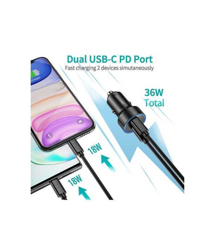 incarcator auto 2x usb type c pd 30 36w choetech c0054 3