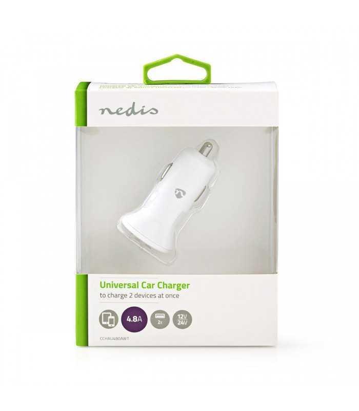 incarcator auto bricheta cu 2 iesiri usb a 48a alb nedis 3