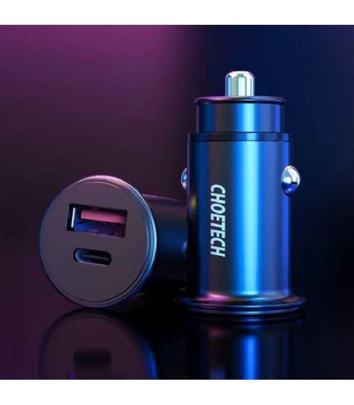 Incarcator Auto Choetech Tc0006 V2 1x Usb Type C 1x Usb A 30w Qc 30 Power Delivery Negru