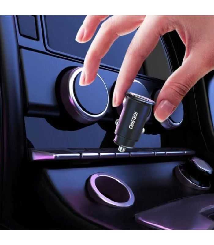 Incarcator Auto Choetech Tc0006 V2 1x Usb Type C 1x Usb A 30w Qc 30 Power Delivery Negru