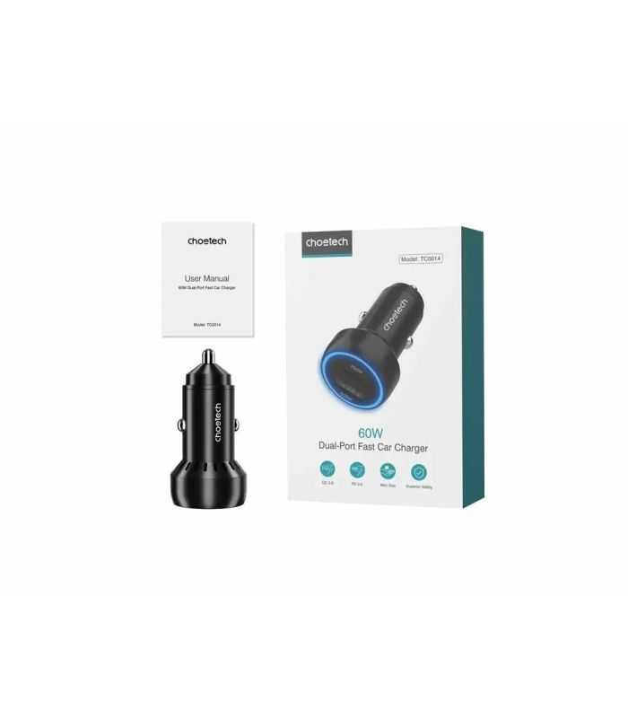 Incarcator Auto Choetech Tc0014 1x Usb Type C 1x Usb A Pd 60w Tc0014 Bk