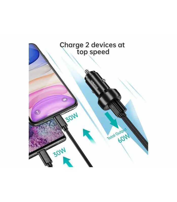 Incarcator Auto Choetech Tc0014 1x Usb Type C 1x Usb A Pd 60w Tc0014 Bk