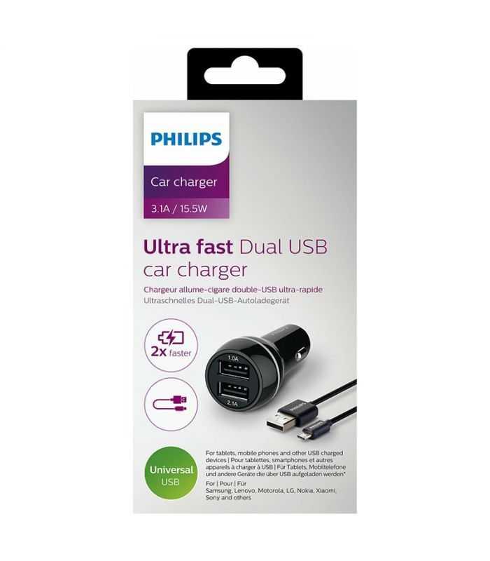 Incarcator Auto Dual 2x Usb Ultra Rapid 155w 31a Cu Protectie Cablu Micro Usb Philips Dlp2357u 10