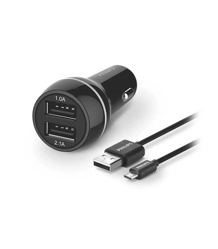Incarcator auto dual 2x USB ULTRA-RAPID 15.5W 3.1A cu protectie + cablu micro USB PHILIPS DLP2357U/10