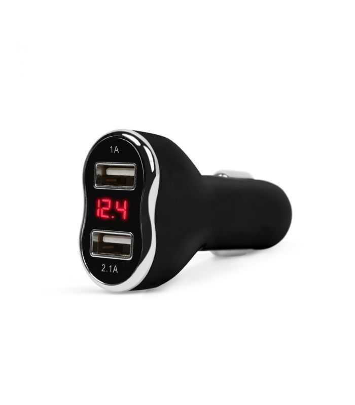 Incarcator auto negru 3.1A USB x2 bricheta cu voltmetru MNC
