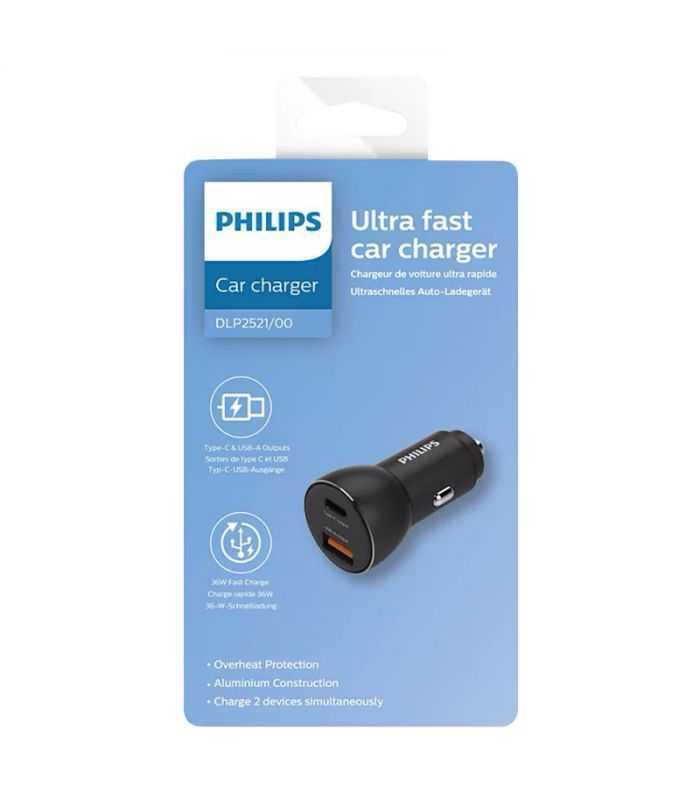incarcator auto usb a si usb type c 36w 1224vdc philips dlp2521 1