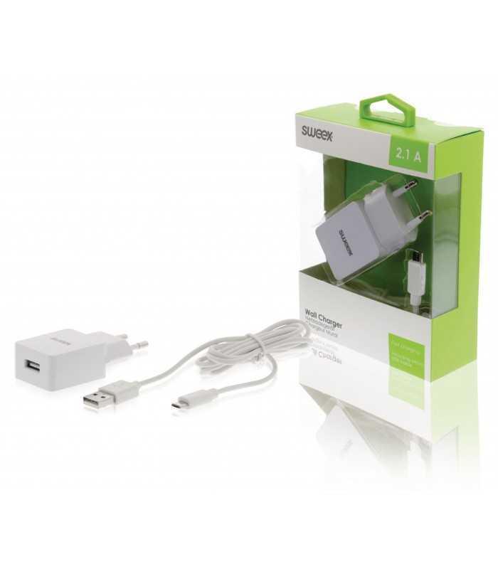 Incarcator de la retea iesire USB 2.1A alb Sweex