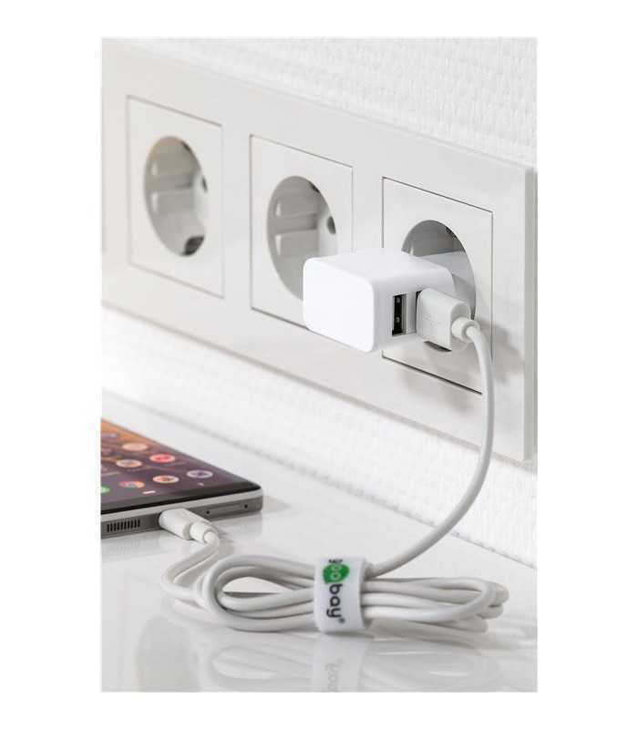 incarcator de retea dual 2x usb cu cablu micro usb 24a alb goobay 1