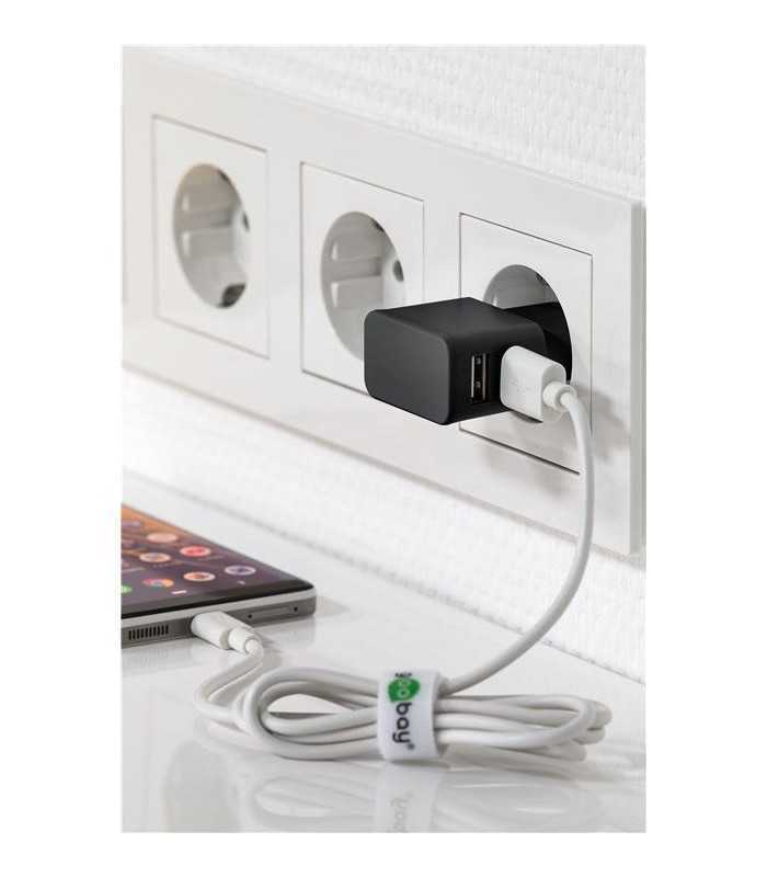 incarcator de retea dual 2x usb cu cablu micro usb 24a negru goobay 1