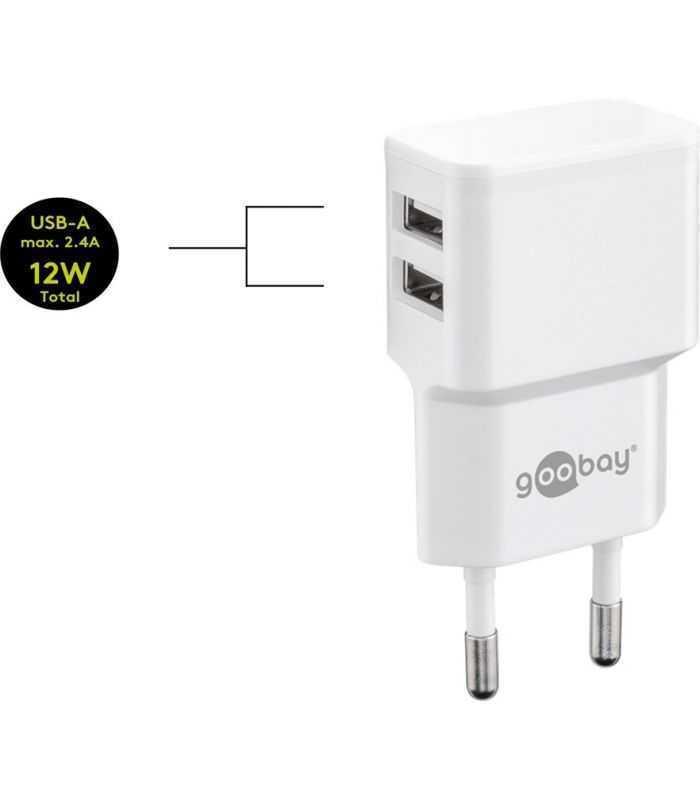incarcator dual apple lightning usb 24a 12w 1m alb goobay 2
