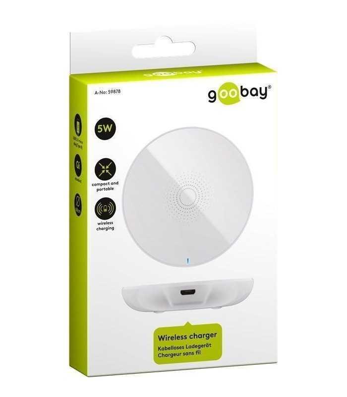 incarcator fara fir wireless 5w 1a alb pentru dispozitive standard qi goobay 5