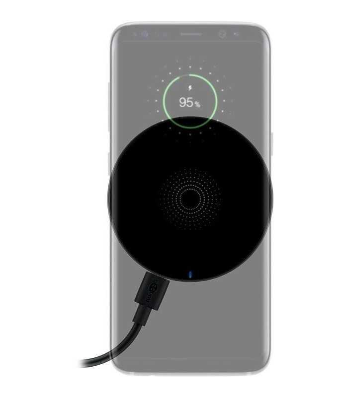 incarcator fara fir wireless 5w negru pentru telefoane inteligente si dispozitive standard qi goobay 1