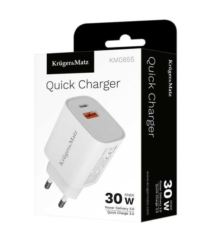 Incarcator rapid de retea USB tip A si USB type C 30W PD 3.0 + QC 3.0 Kruger&Matz KM0855 16 Incarcator Rapid De Retea Usb Tip A Si Usb Type C 30w Pd 30 Qc 30 Krugermatz Km0855