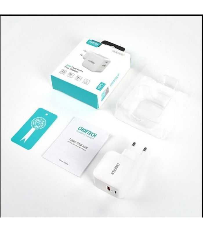 Incarcator Retea 1x Usb Type C Pd 38w Qc 30 1x Usb A Alb Choetech Pd5002