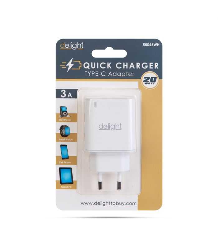 Incarcator Retea 230v Usb Type C Pd 20w Incarcare Rapida Alb Delight 55046wh