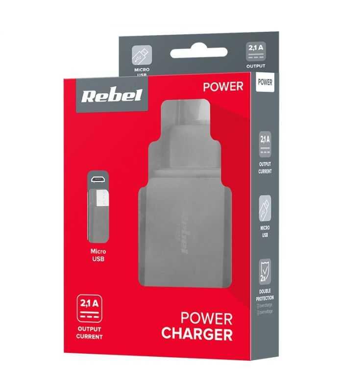 Incarcator Retea Cu Micro Usb 2100mah Negru Rebel Rb 6311