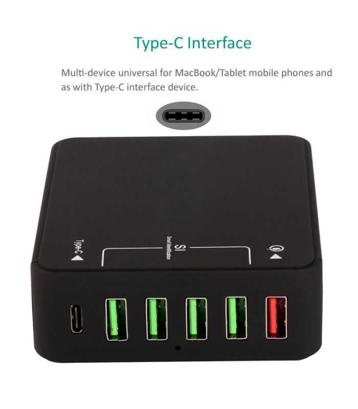 Incarcator retea max. 8A 5x USB USB QC3.0 +USB TYPE C si power 4 Incarcator Retea Max 8a 5x Usb Usb Qc30 Usb Type C Si Power