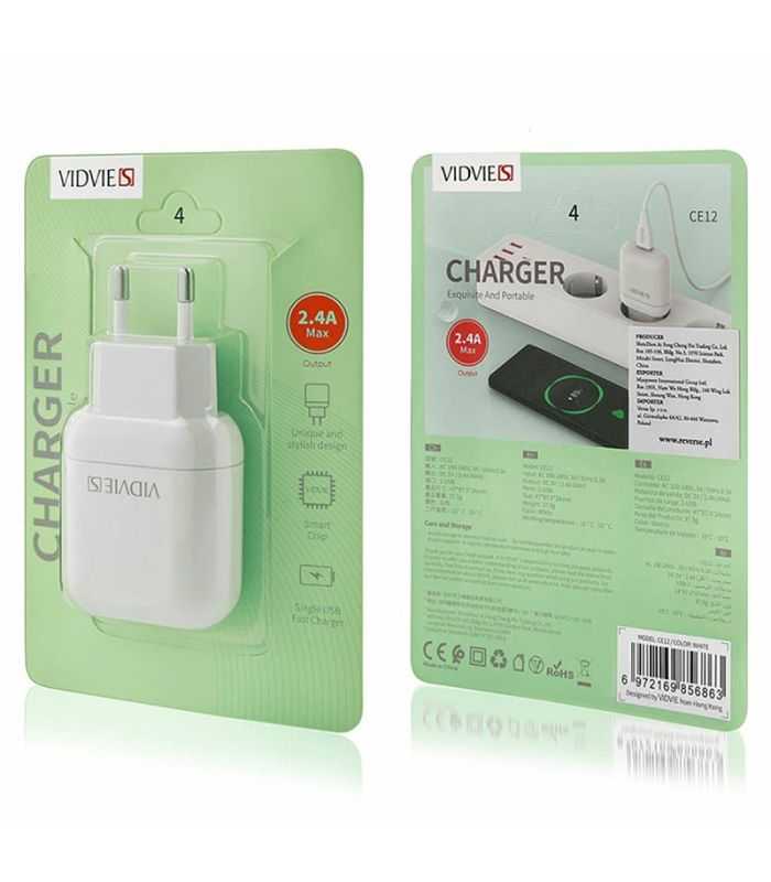 Incarcator Retea Usb 2400ma Vidvie Ce12 White Gsm1037