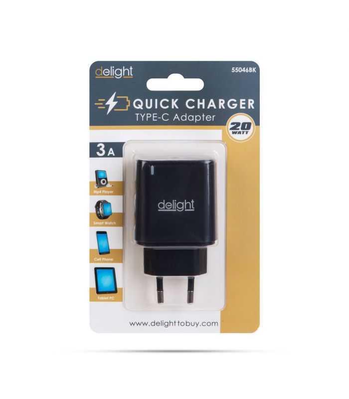 Incarcator Retea Usb Type C Pd 20w Incarcare Rapida Negru Delight 55046bk
