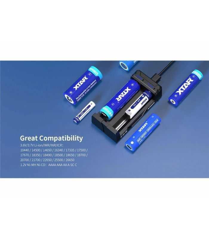 Incarcator Universal Xtar Fc2 Type C Kt Ni Mh Li Ion Ultra Compact 18650 18700 20700 21700 22650 25500 26650 Si Aaaa Aaa Aa Sc C