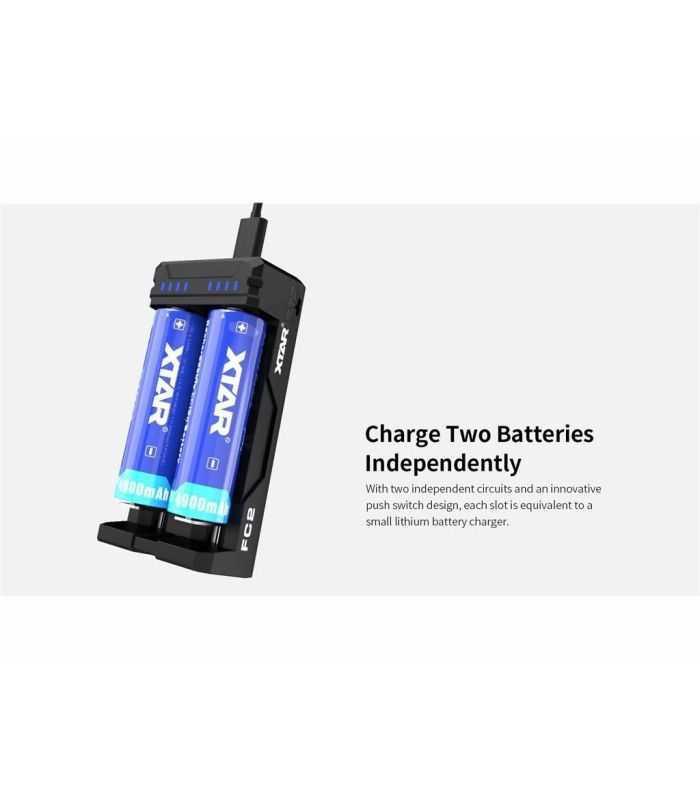 Incarcator Universal Xtar Fc2 Type C Kt Ni Mh Li Ion Ultra Compact 18650 18700 20700 21700 22650 25500 26650 Si Aaaa Aaa Aa Sc C