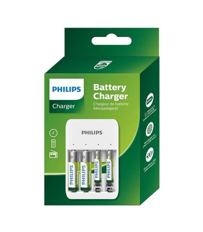Incarcator USB Philips cu indicatoare LED 1-4 AA/AAA NiMH inclus 2x AAA 800mAh 2x AA 1300mAh SCB4013NB/00