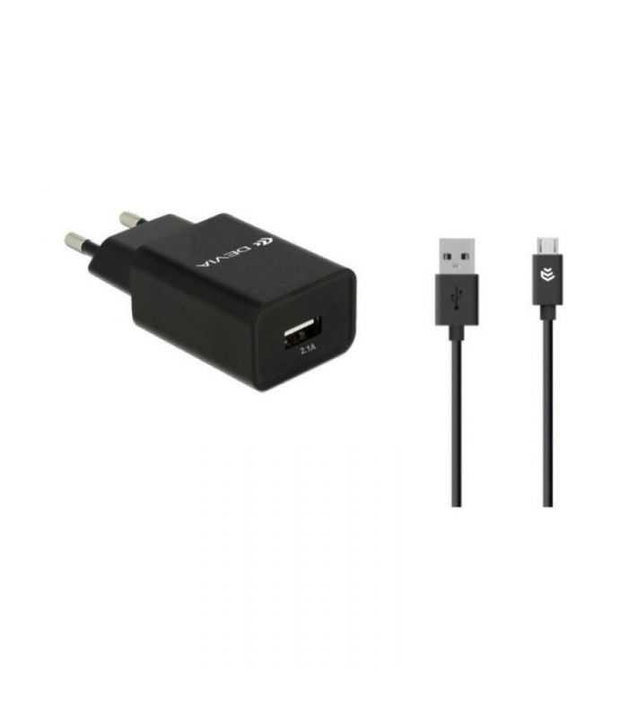Incarcator Voiaj 1x USB 2.1A +cablu micro USB 1m Negru Devia 12MN