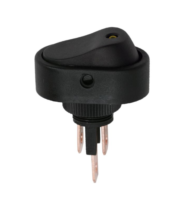 Interupator basculant 1 circuit 12V 20A OFF-ON LED galben cu retinere 2 pini 09047SA