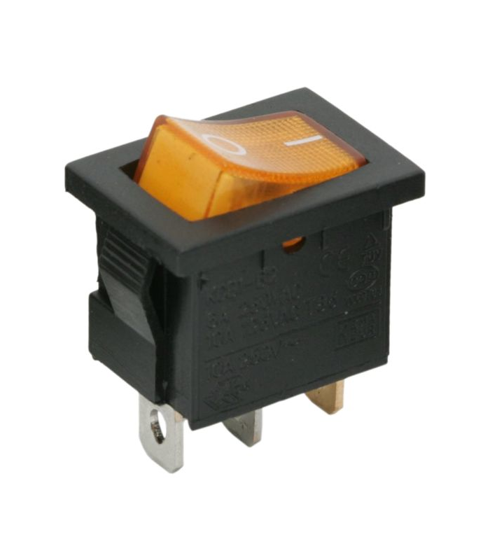 Interupator basculant 1 circuit 3 pini 6.5A 250V OFF-ON galben cu retinere