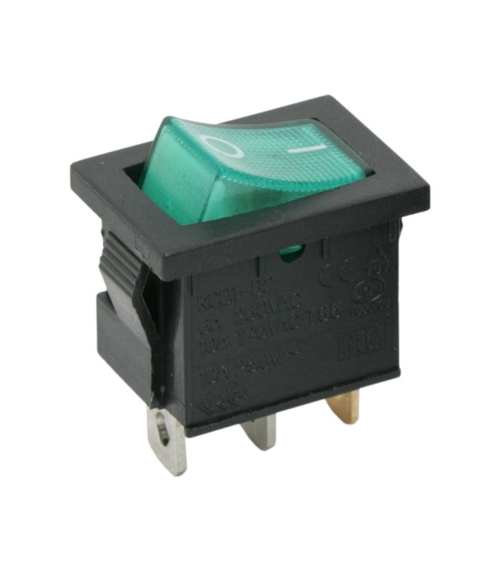 Interupator basculant 1 circuit 3 pini 6.5A 250V OFF-ON verde cu retinere