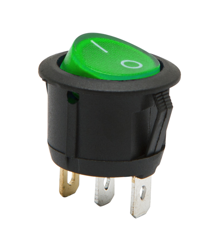 Interupator basculant 1 circuit 3 pini 6A 250V ON-OFF verde cu retinere