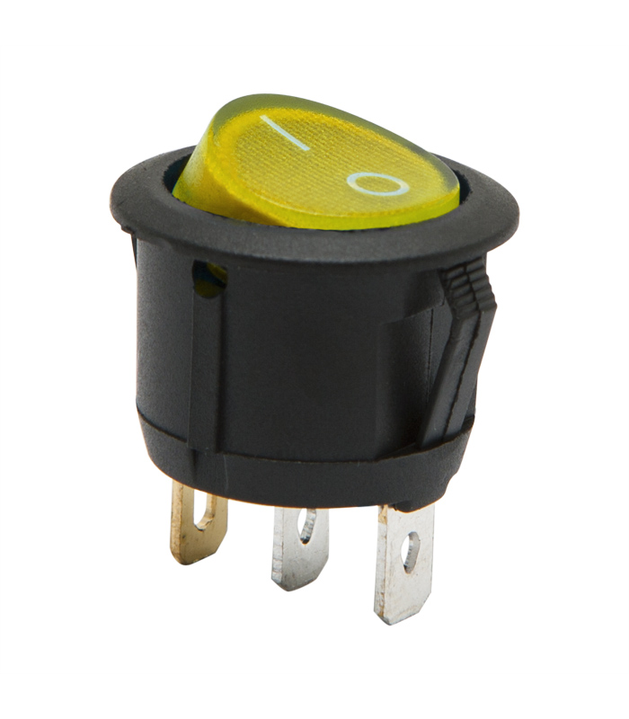 Interupator basculant 1 circuit 6A 250V ON-OFF 3 pini galben cu retinere